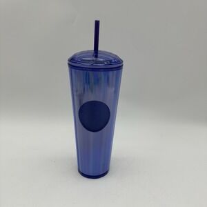 Starbucks 24 Oz Purple Tumbler Kaleidoscope Dome Lid Iridescent Original Straw